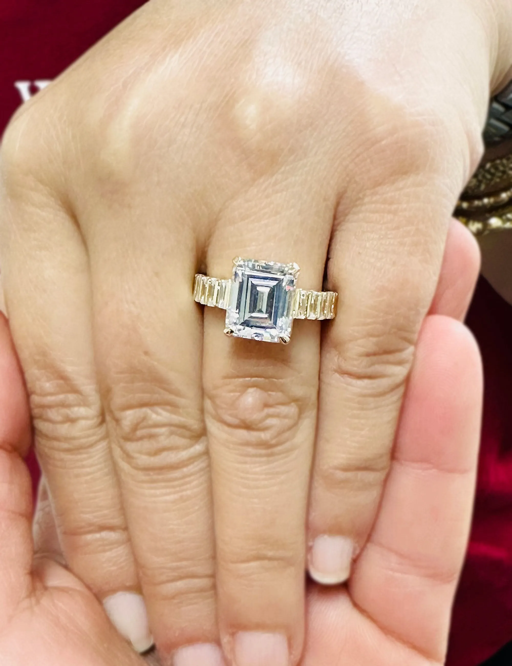 Emerald Cut Moissanite Engagement Ring Set In 14k Solid And Heavy Yellow Gold Bridal Wedding Ring 6.00ctw