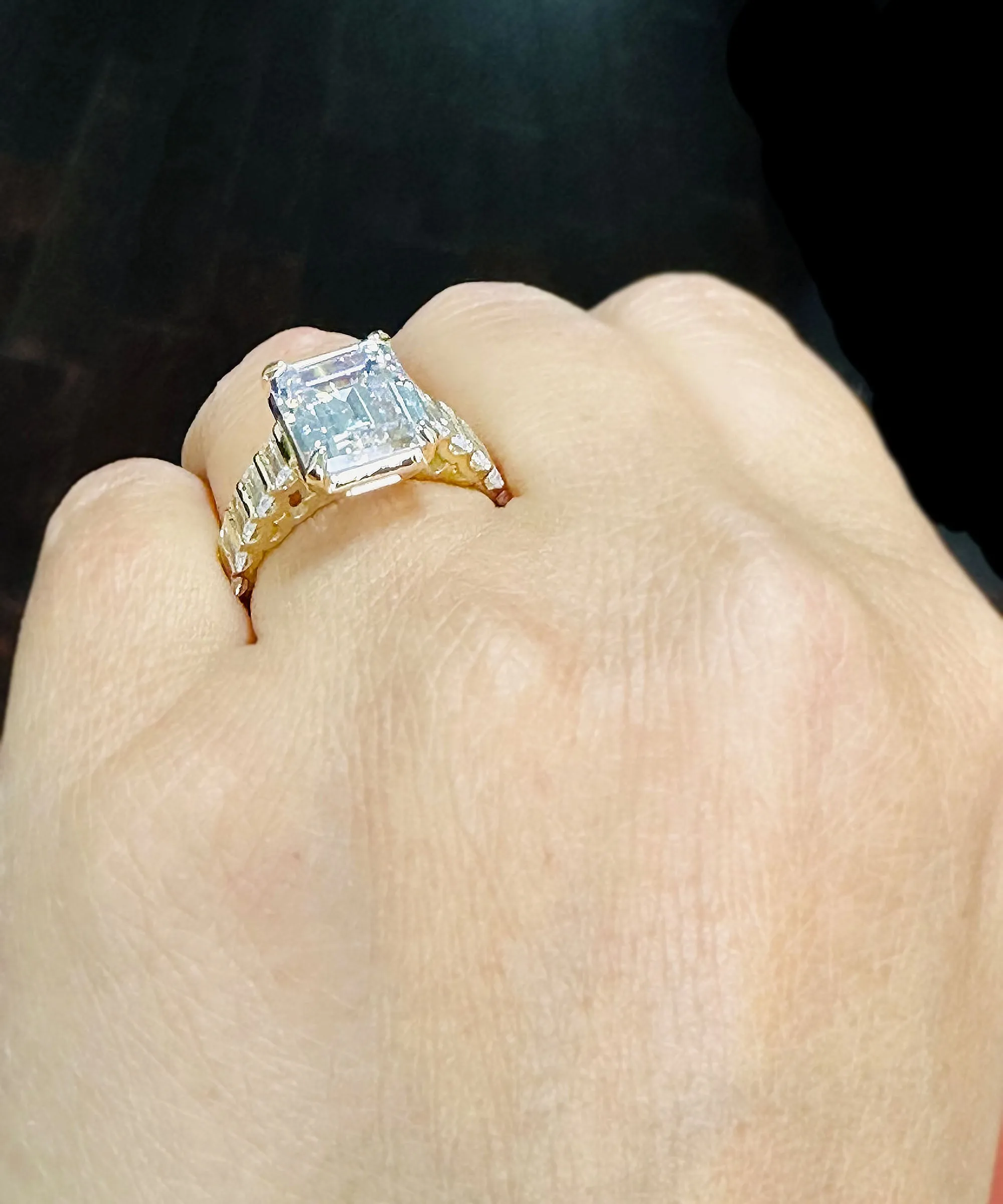 Emerald Cut Moissanite Engagement Ring Set In 14k Solid And Heavy Yellow Gold Bridal Wedding Ring 6.00ctw