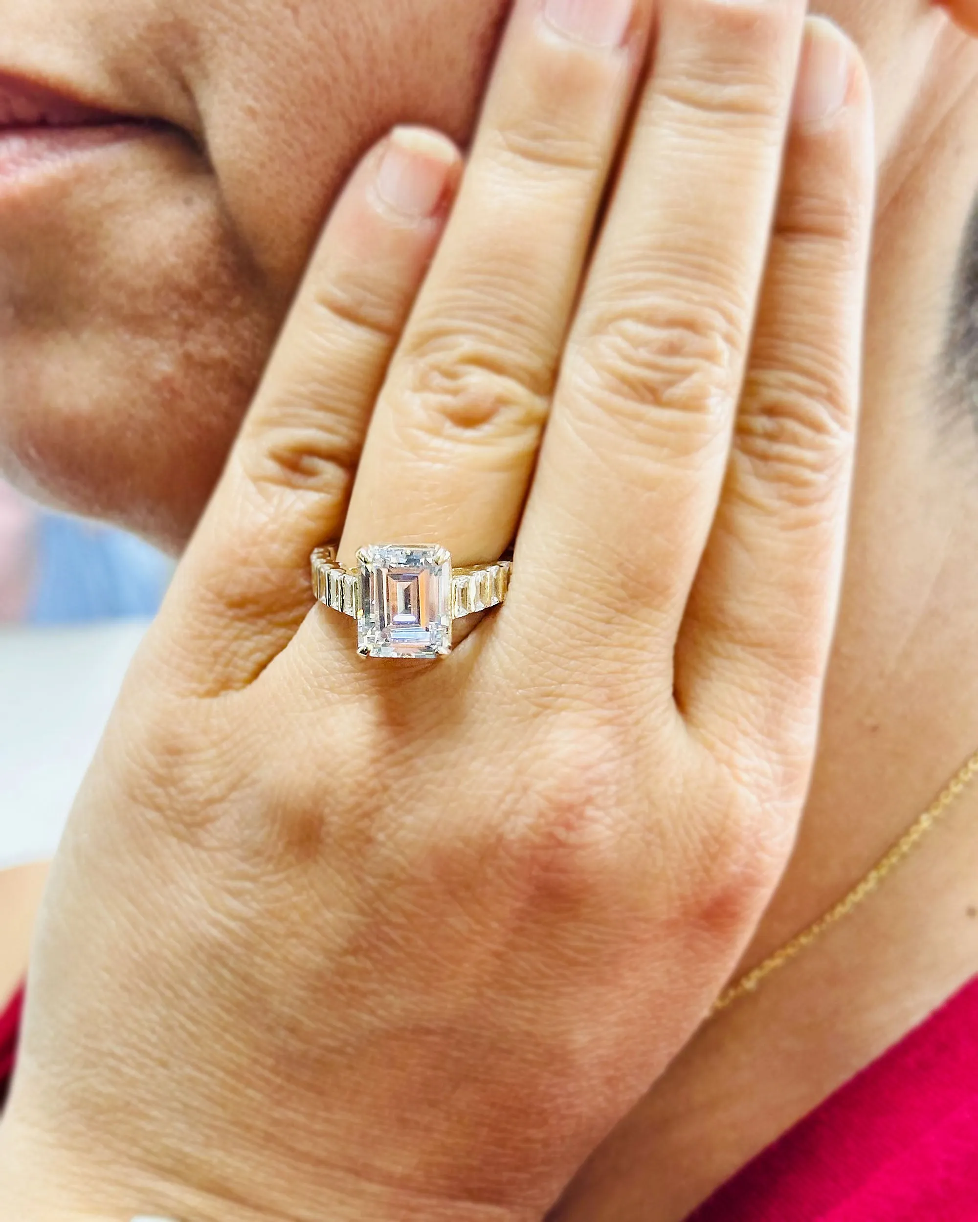 Emerald Cut Moissanite Engagement Ring Set In 14k Solid And Heavy Yellow Gold Bridal Wedding Ring 6.00ctw
