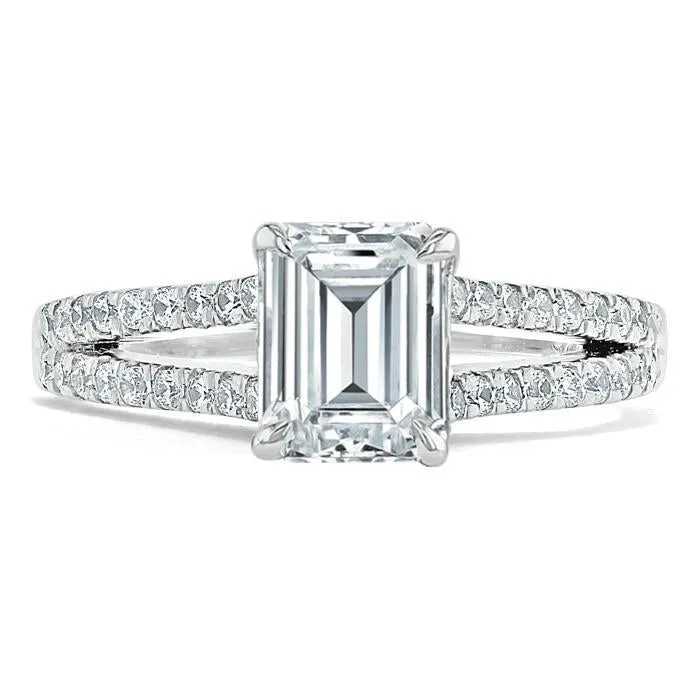 Emerald Cut Moissanite Engagement Ring, Split Shank