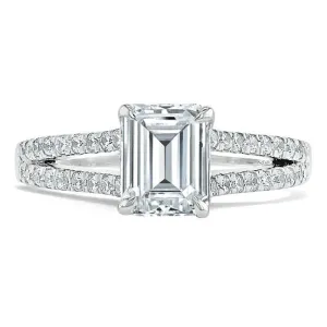 Emerald Cut Moissanite Engagement Ring, Split Shank