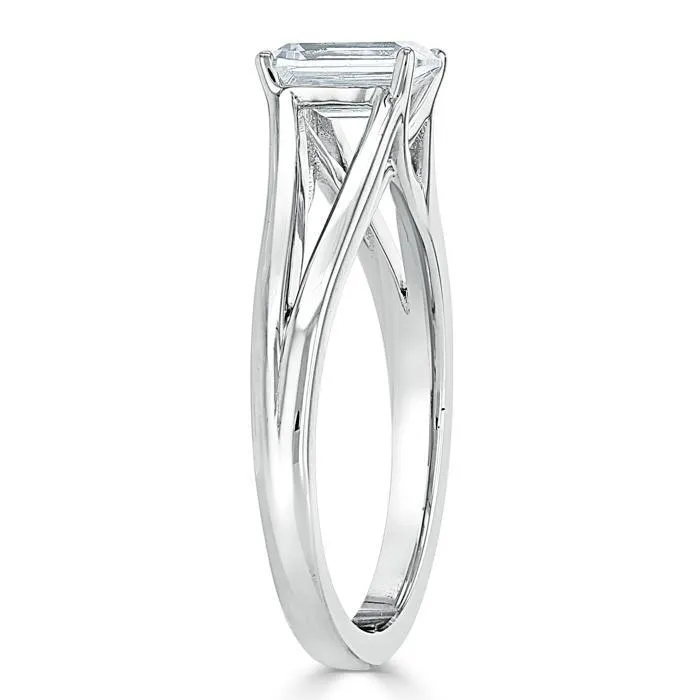 Emerald Cut Moissanite Engagement Ring, Tiffany Style Split Shank