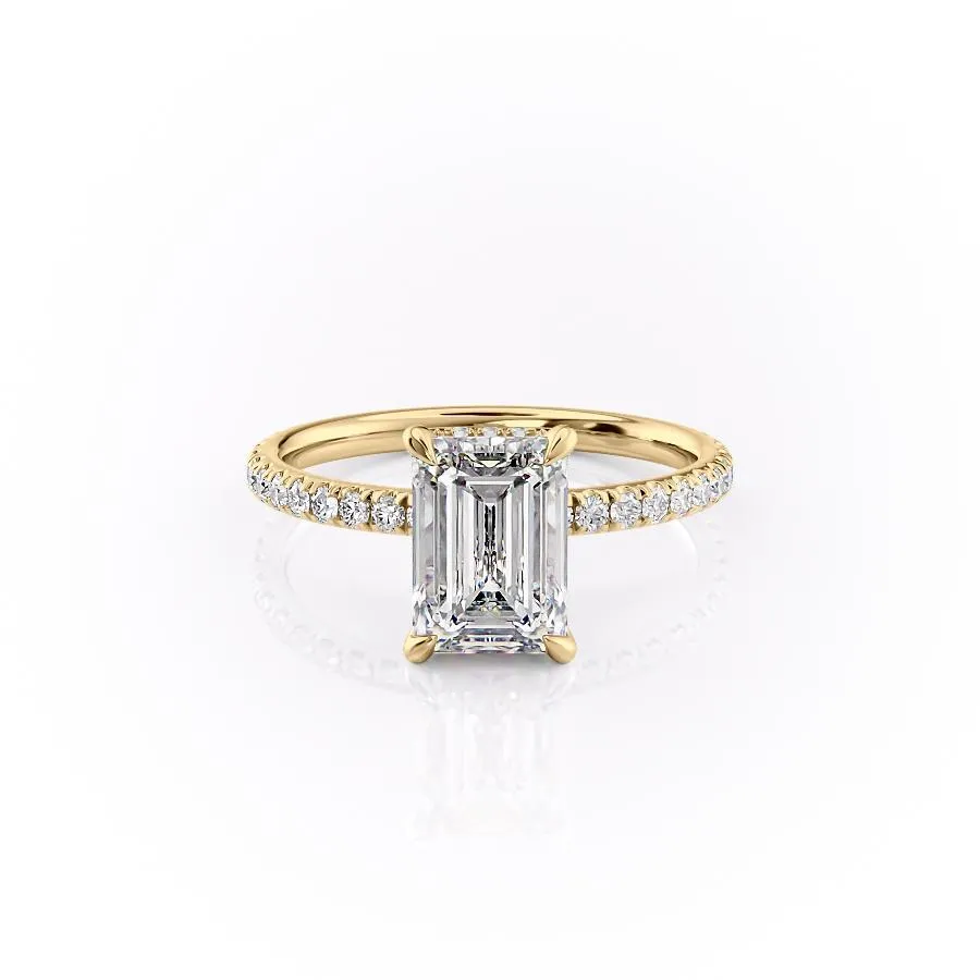Emerald Cut Moissanite Ring, Hidden Halo