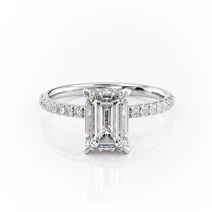 Emerald Cut Moissanite Ring, Hidden Halo