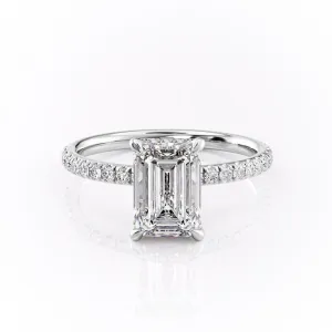 Emerald Cut Moissanite Ring, Hidden Halo