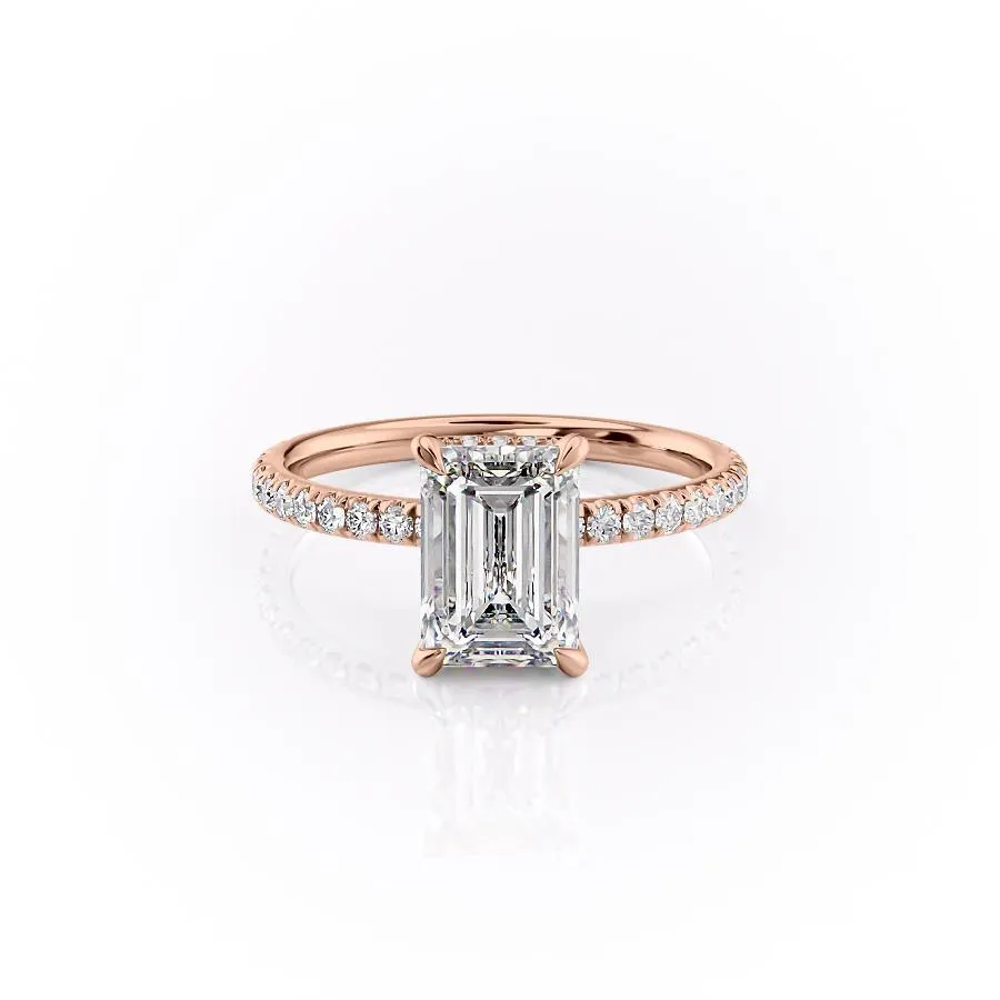 Emerald Cut Moissanite Ring, Hidden Halo