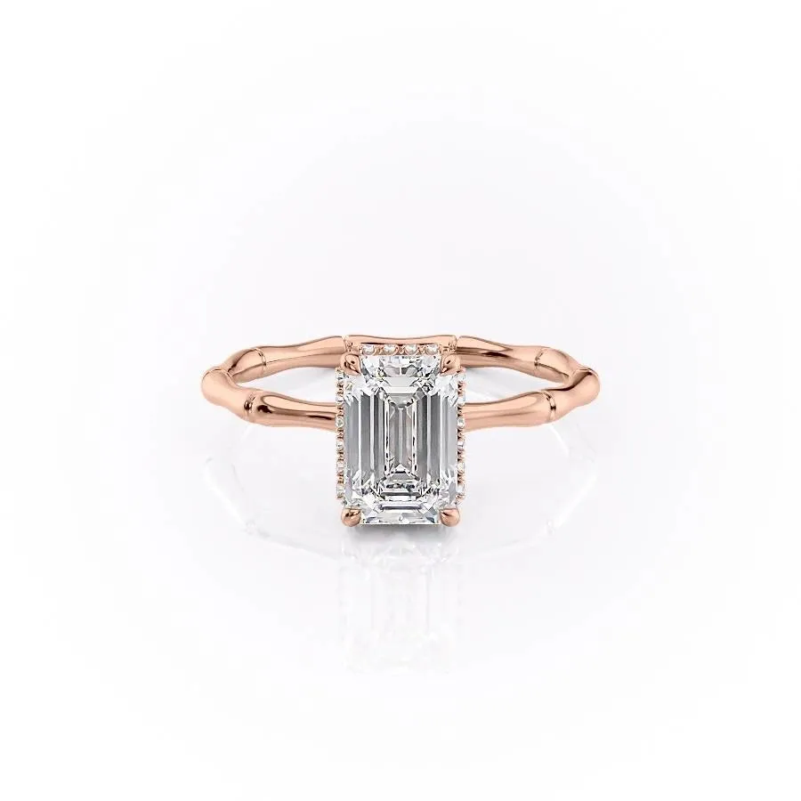 Emerald Cut Moissanite Ring With Hidden Halo