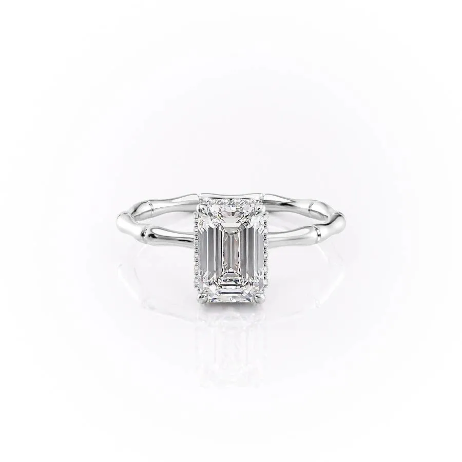 Emerald Cut Moissanite Ring With Hidden Halo