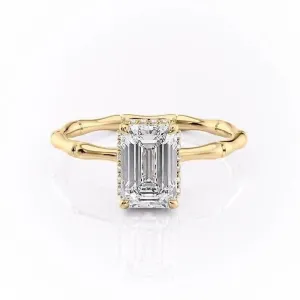 Emerald Cut Moissanite Ring With Hidden Halo