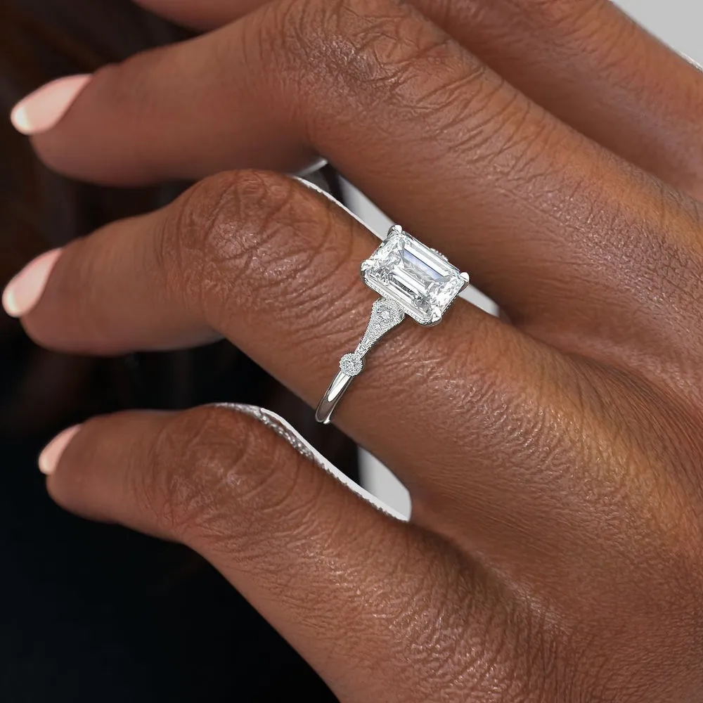 Emerald Cut Moissanite Vintage Design