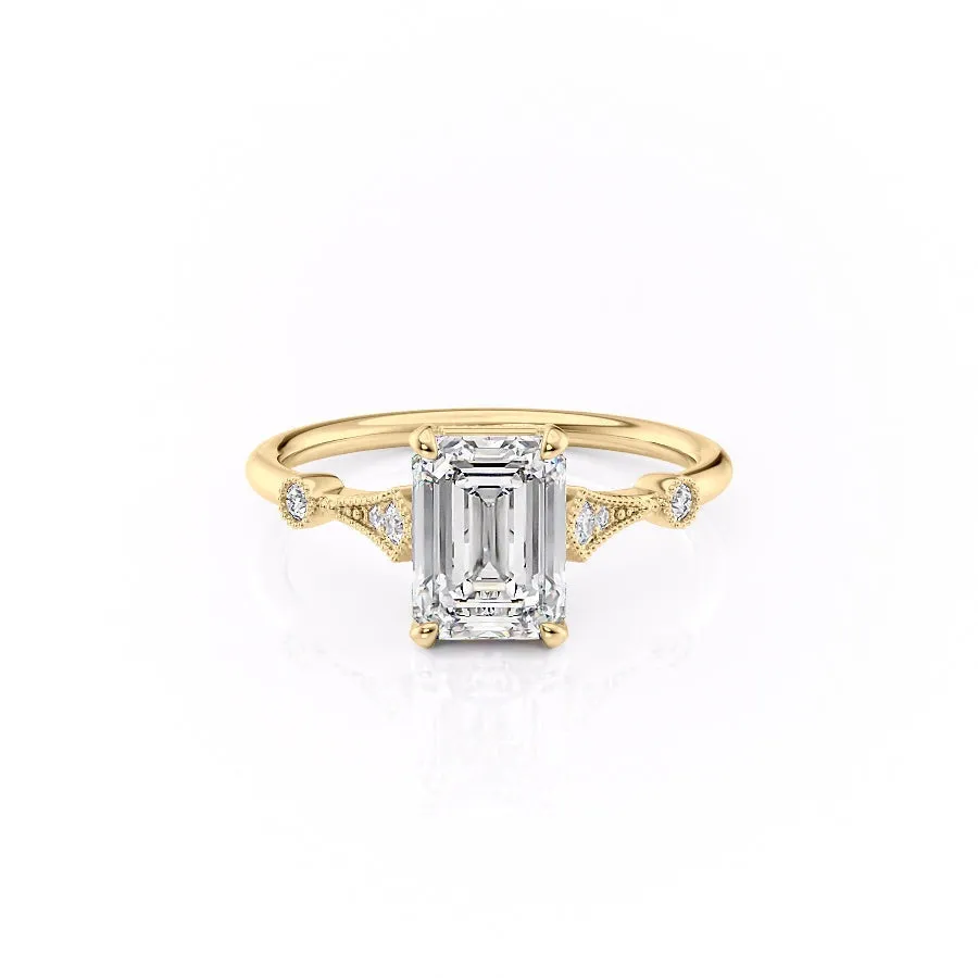Emerald Cut Moissanite Vintage Design