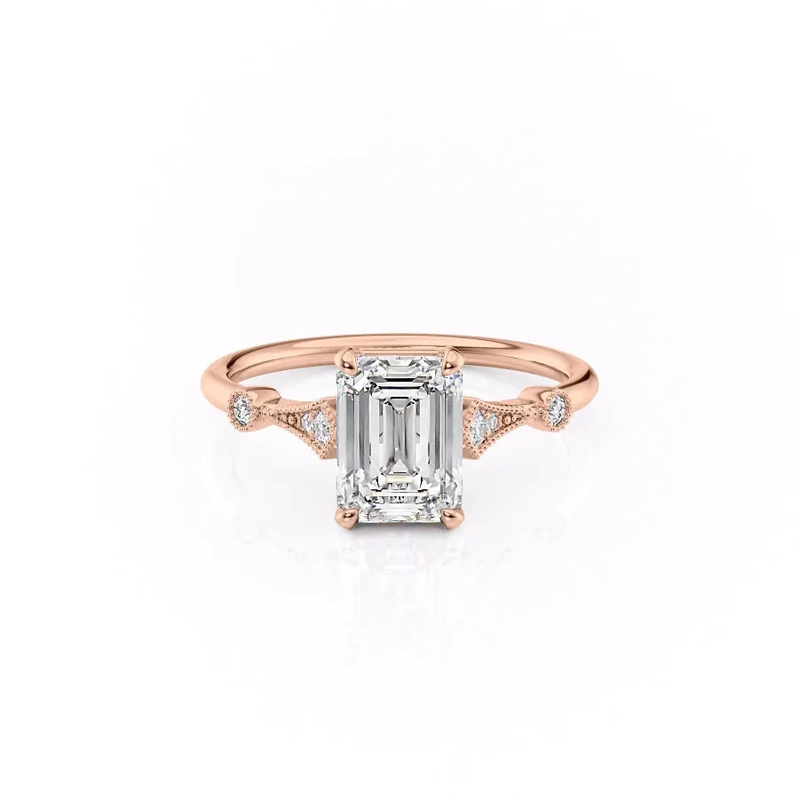 Emerald Cut Moissanite Vintage Design