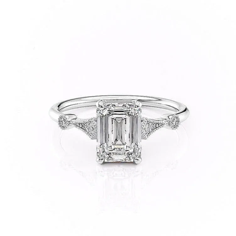 Emerald Cut Moissanite Vintage Design