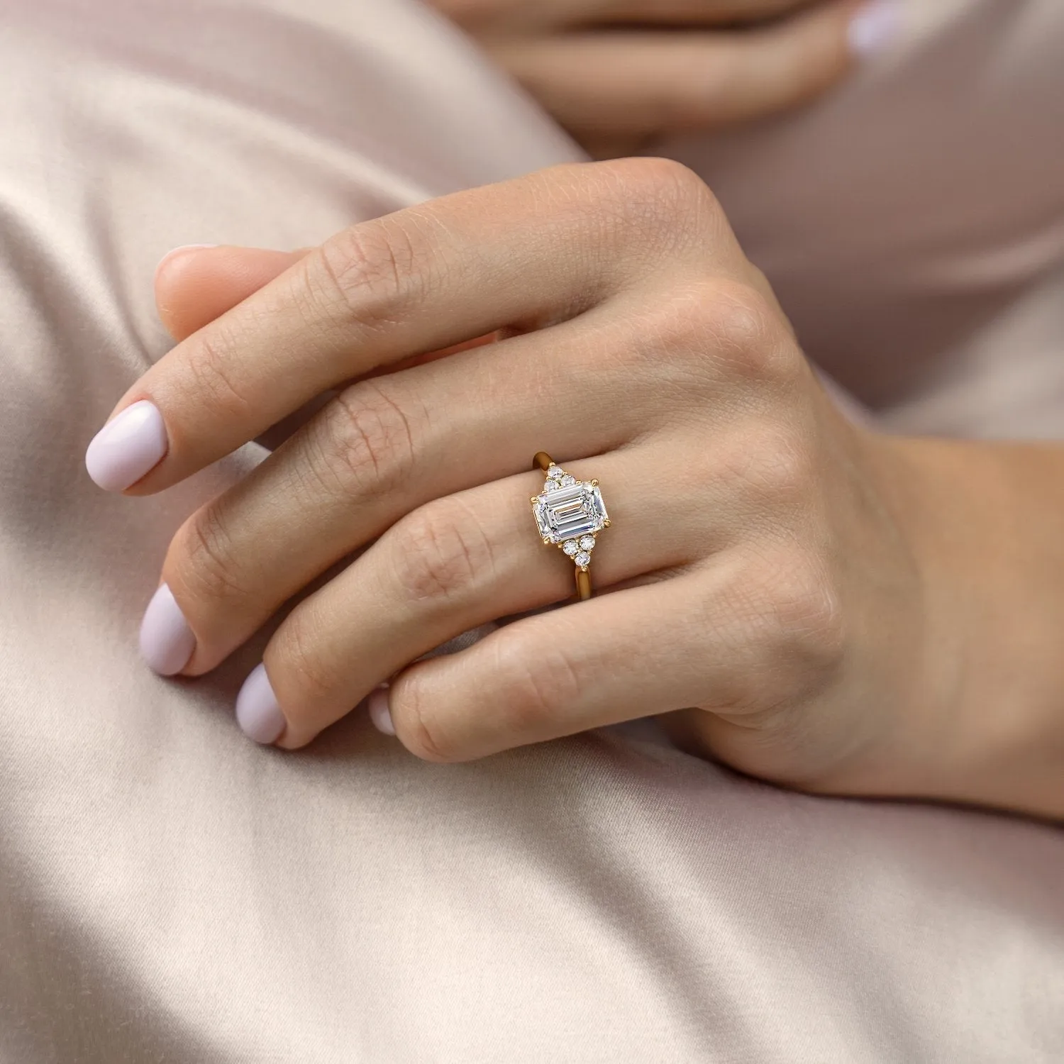 Emerald Cut Moissanite With Side Stones
