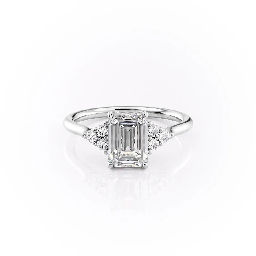 Emerald Cut Moissanite With Side Stones