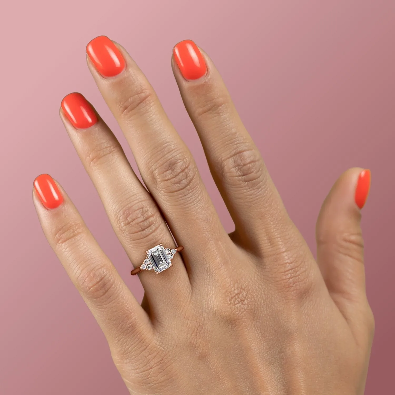 Emerald Cut Moissanite With Side Stones
