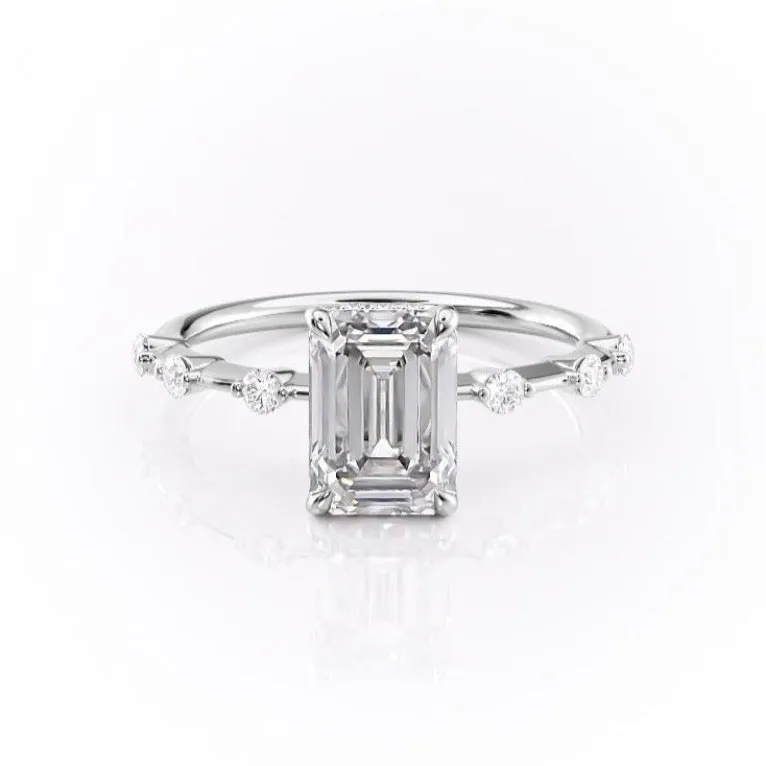 Emerald Cut Moissanite With Stone Set Shoulders