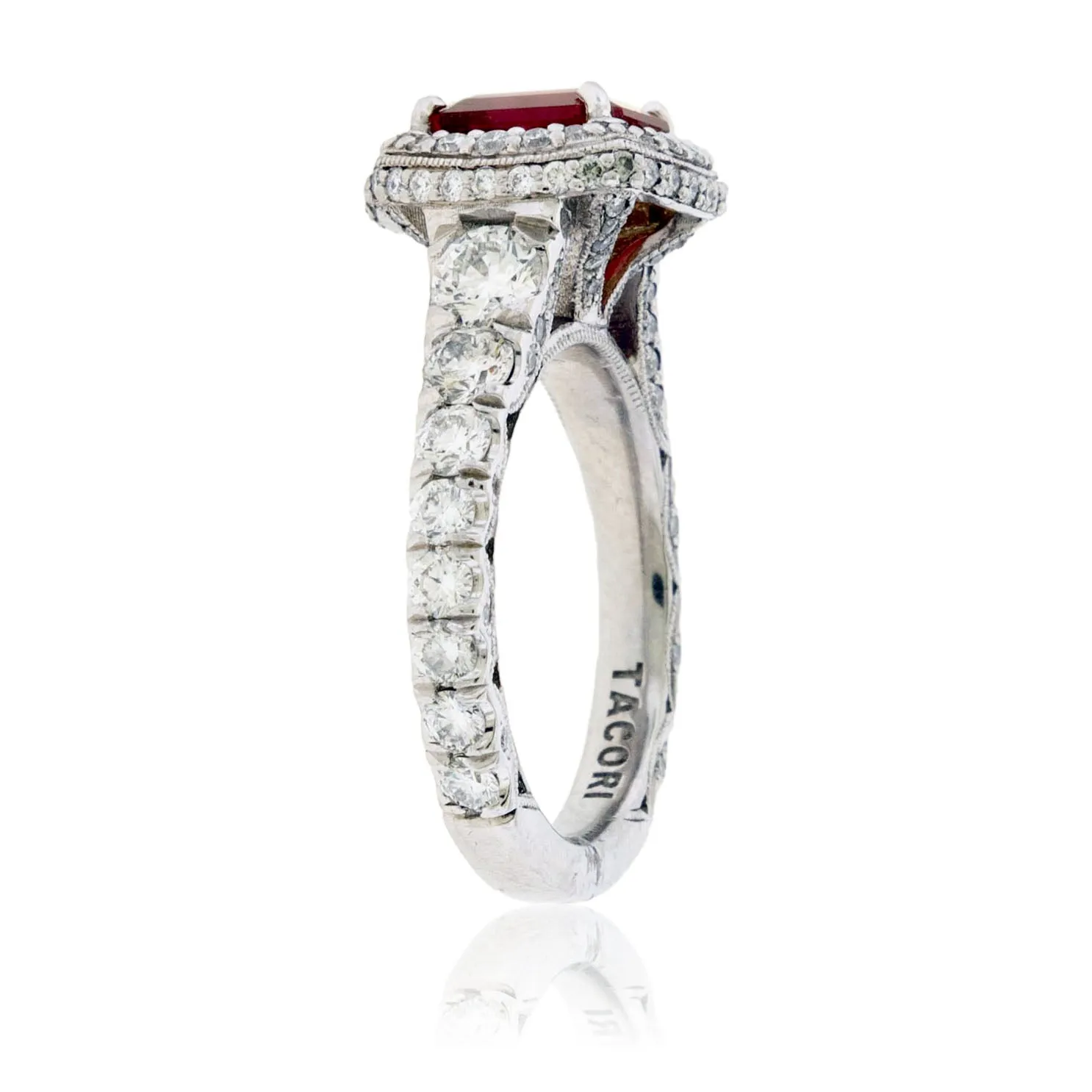 Emerald-Cut Red Emerald and Diamond Tacori Ring