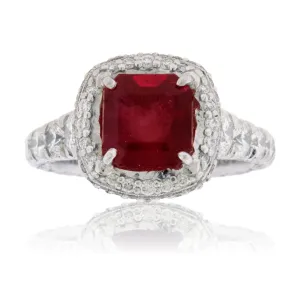Emerald-Cut Red Emerald and Diamond Tacori Ring