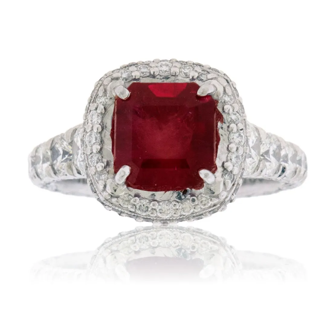 Emerald-Cut Red Emerald and Diamond Tacori Ring