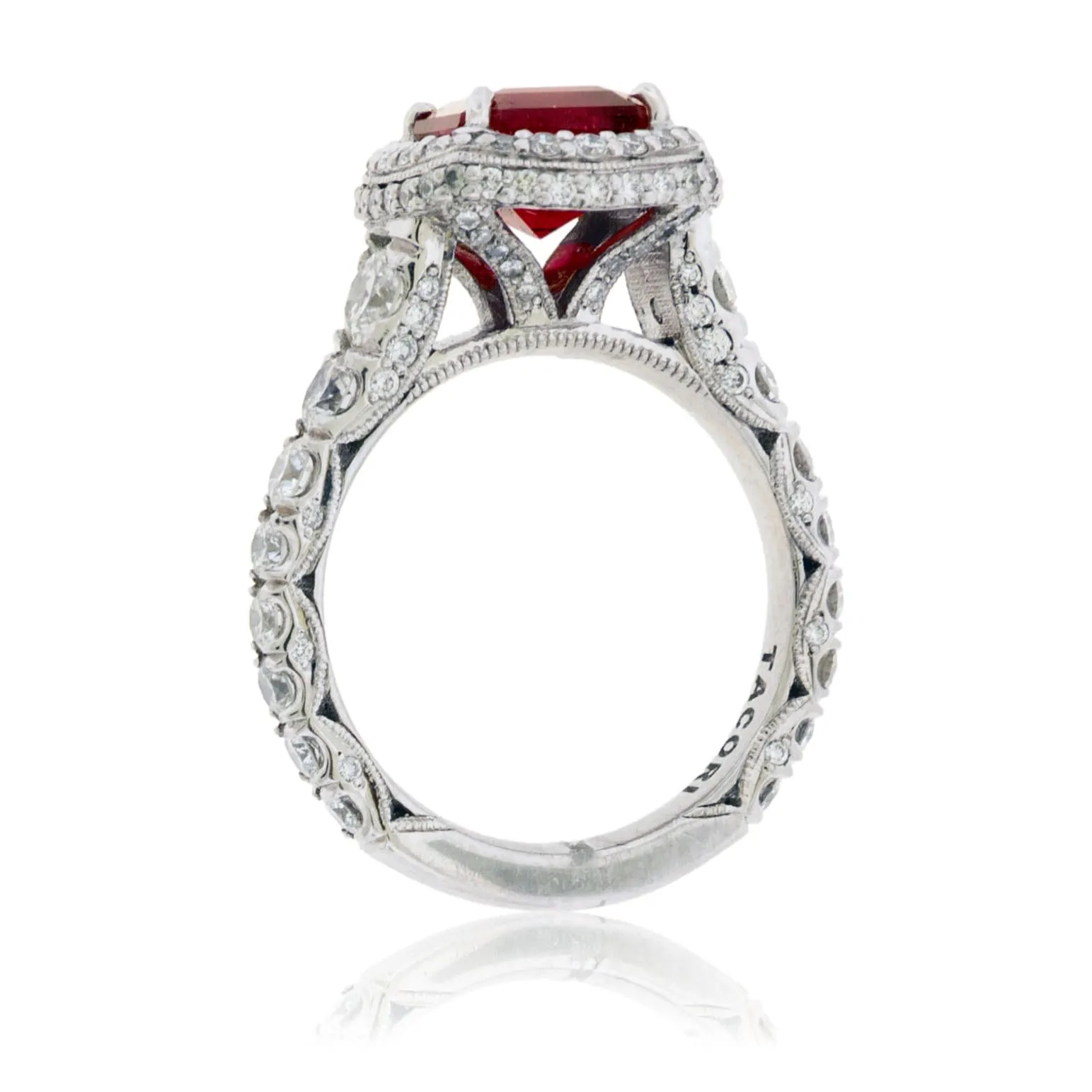 Emerald-Cut Red Emerald and Diamond Tacori Ring