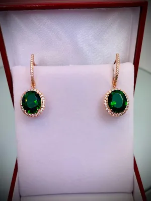 Emerald Earrings, Simulated or Natural Gems, Halo Art Deco Earrings, Rose Gold Filigree #E228