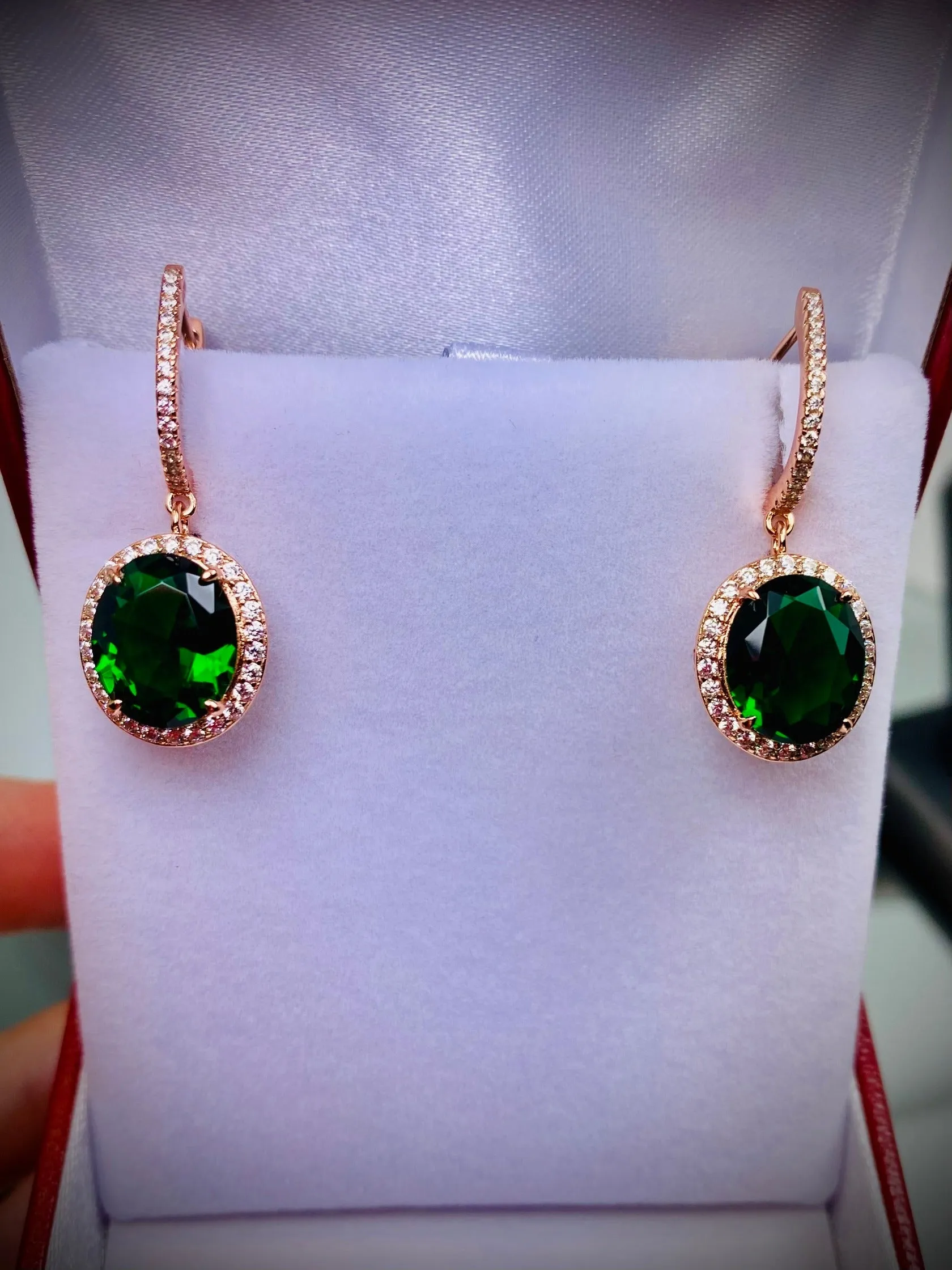 Emerald Earrings, Simulated or Natural Gems, Halo Art Deco Earrings, Rose Gold Filigree #E228