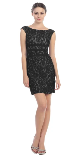 Eureka 2052 Two Tone Overlay Short Lace Dress Wide Strap