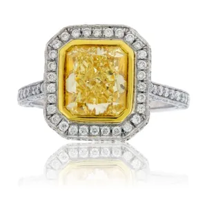 Fancy Natural Yellow Diamond with Diamond Halo Ring