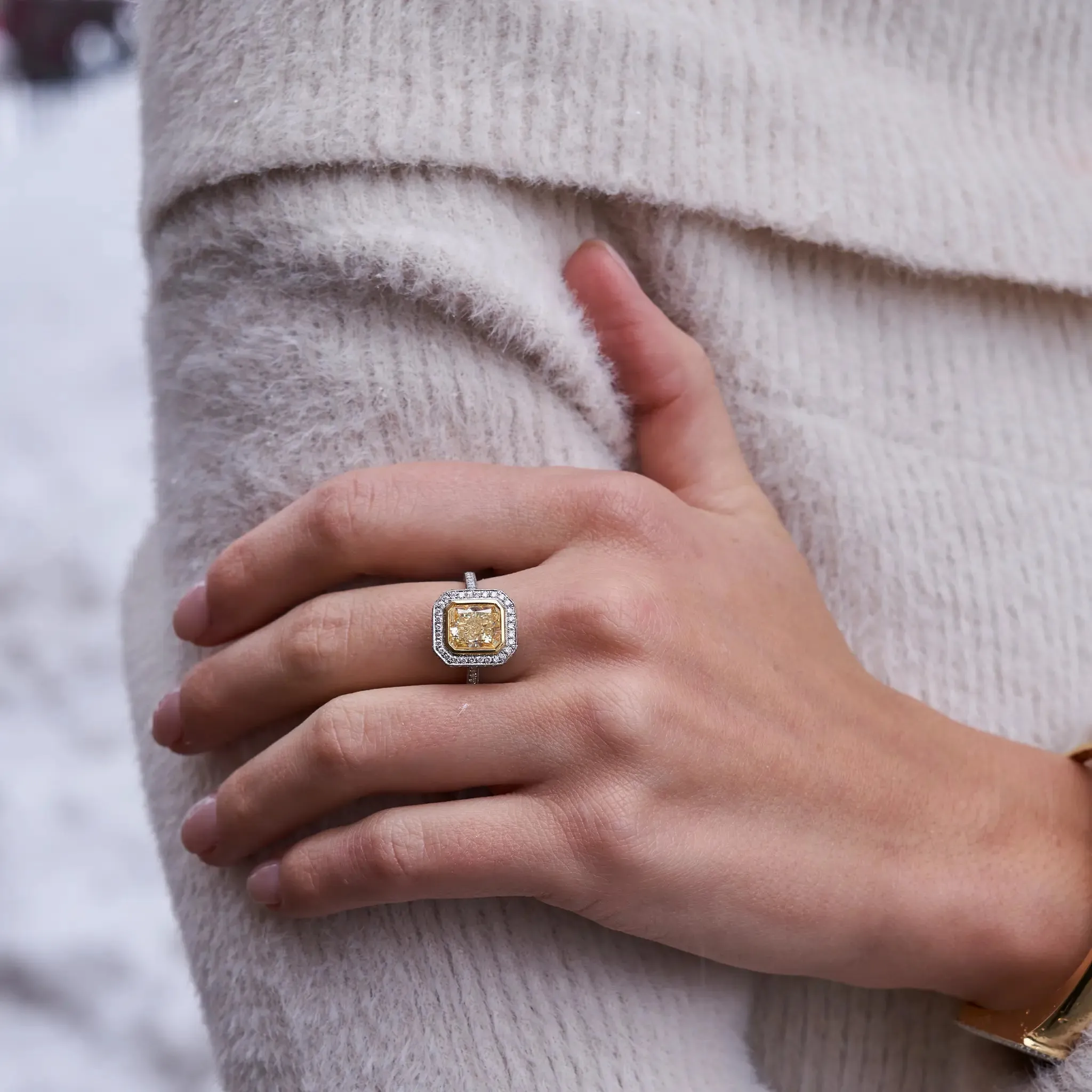 Fancy Natural Yellow Diamond with Diamond Halo Ring