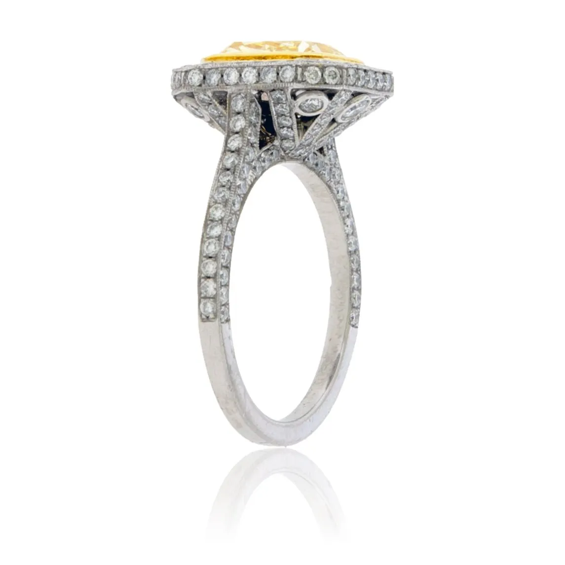 Fancy Natural Yellow Diamond with Diamond Halo Ring