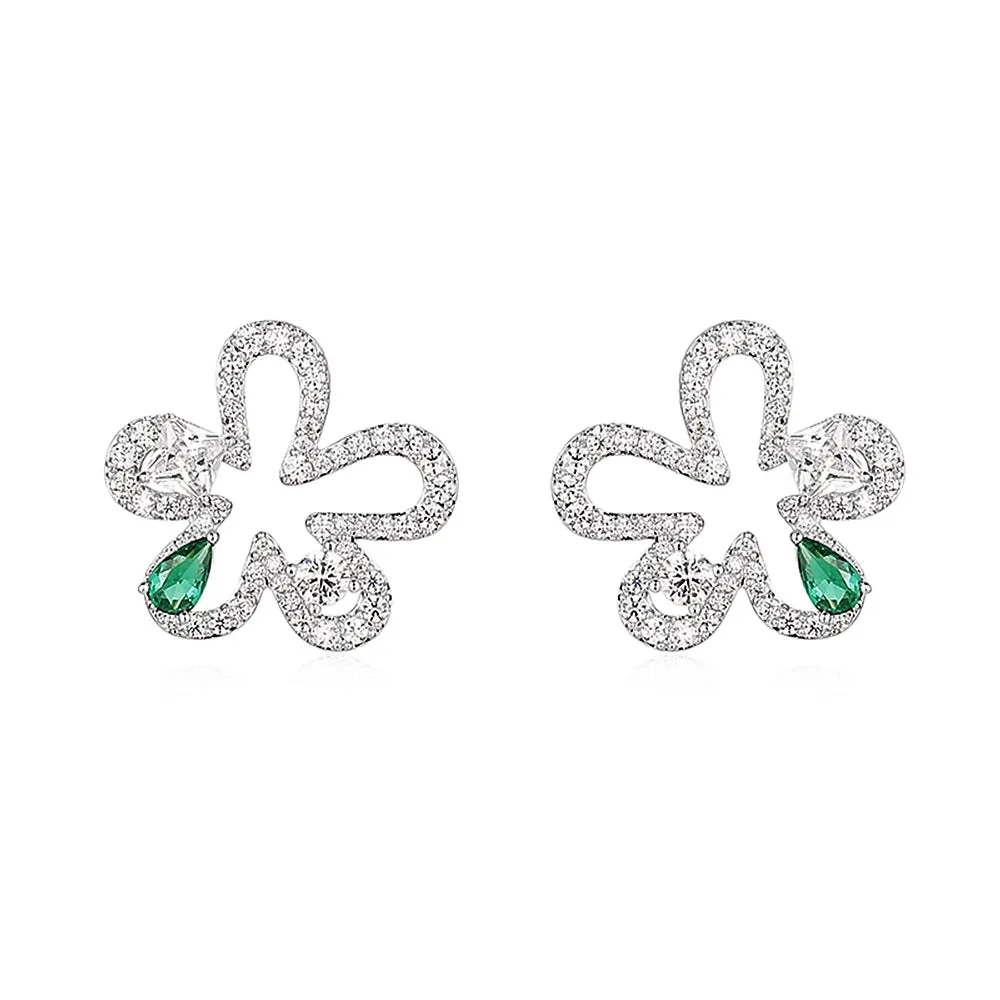 Flowerlace Diamond and Emerald Flower Stud Earrings