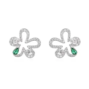 Flowerlace Diamond and Emerald Flower Stud Earrings