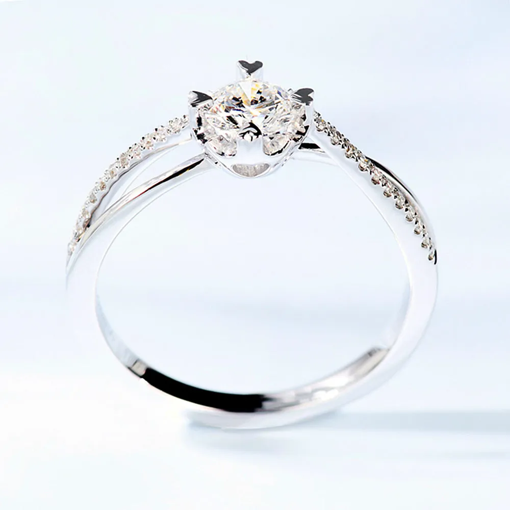 Four Prong GIA Diamond Cross Band Engagement Ring