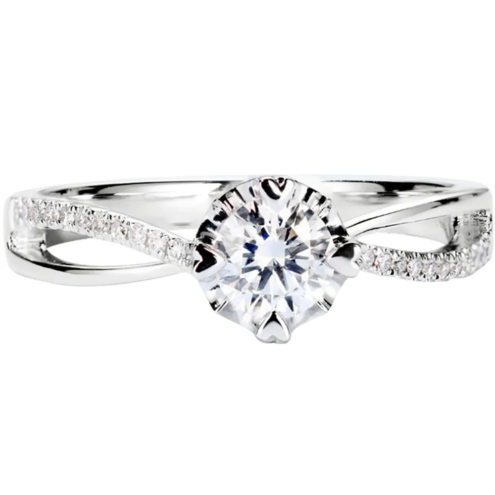 Four Prong GIA Diamond Cross Band Engagement Ring
