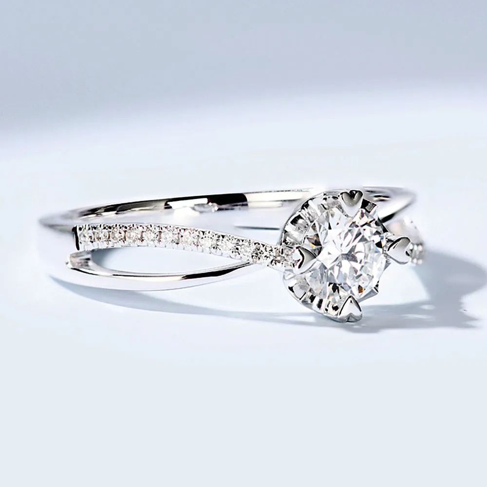 Four Prong GIA Diamond Cross Band Engagement Ring