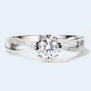 Four Prong GIA Diamond Cross Band Engagement Ring