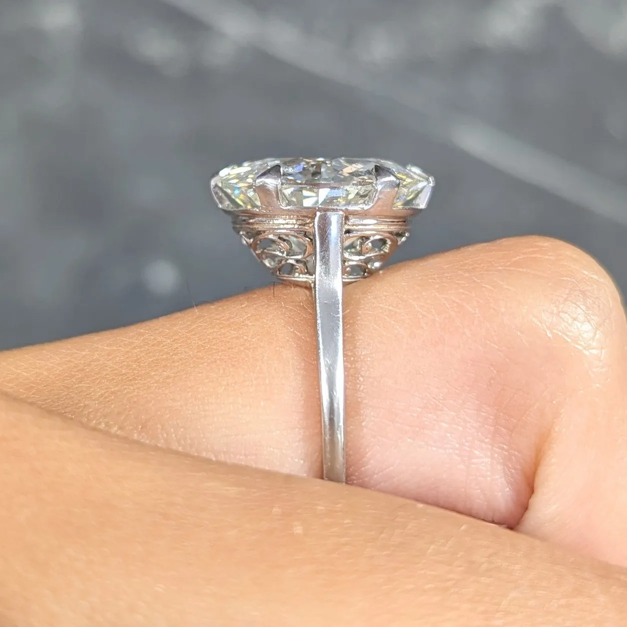 French Art Deco 10.06 CTW Old European Cut Diamond Platinum Scrolling Solitaire Engagement Ring GIA