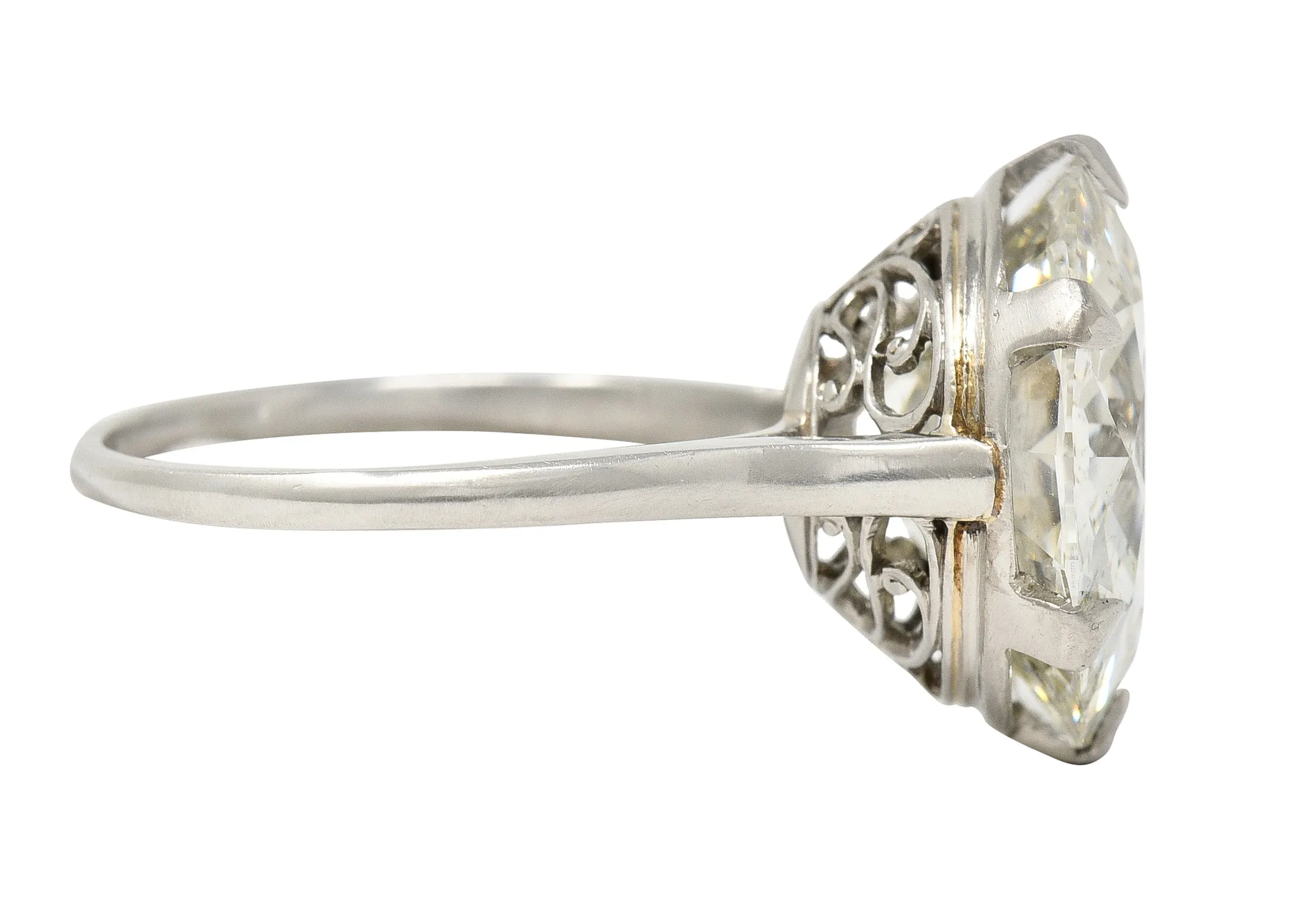 French Art Deco 10.06 CTW Old European Cut Diamond Platinum Scrolling Solitaire Engagement Ring GIA