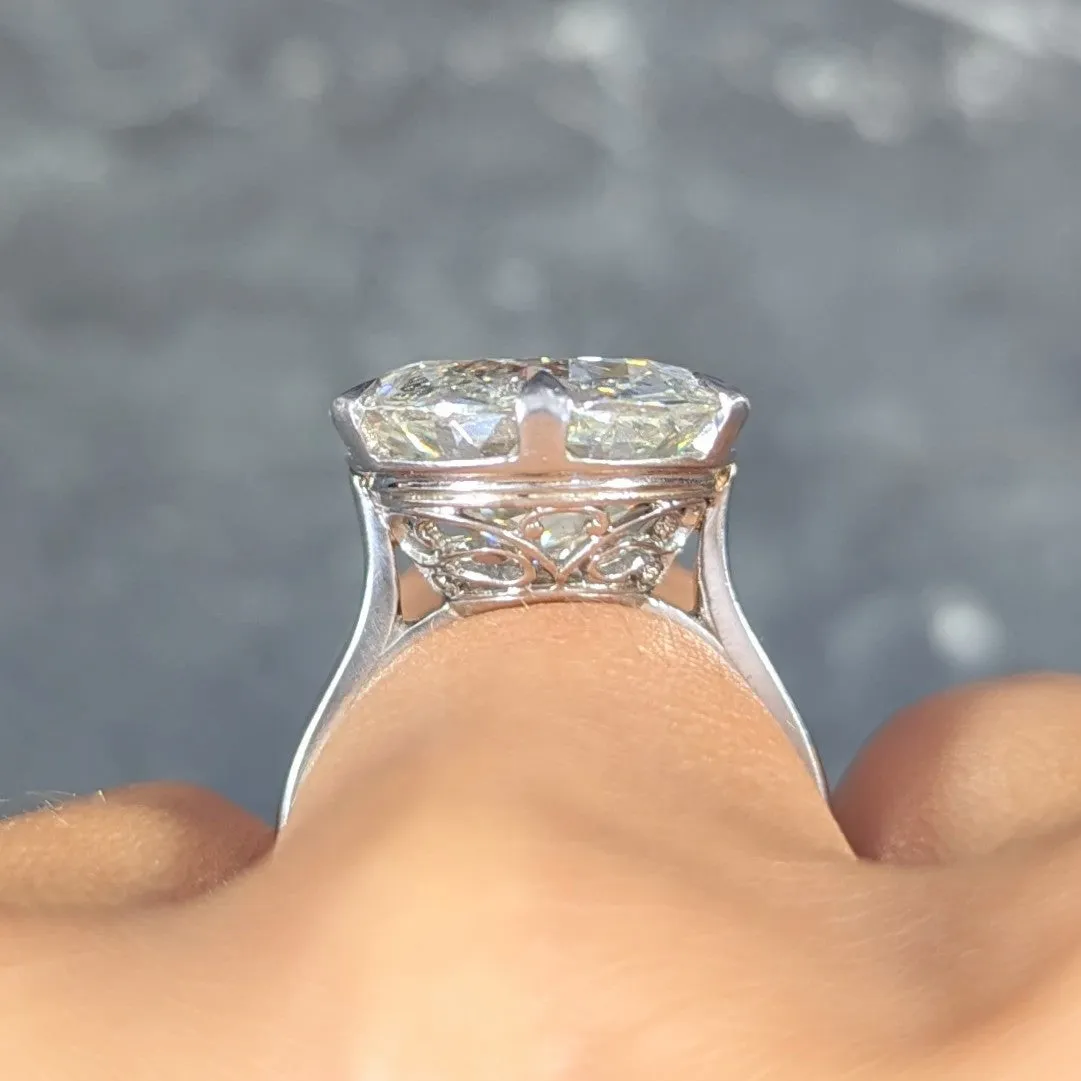 French Art Deco 10.06 CTW Old European Cut Diamond Platinum Scrolling Solitaire Engagement Ring GIA