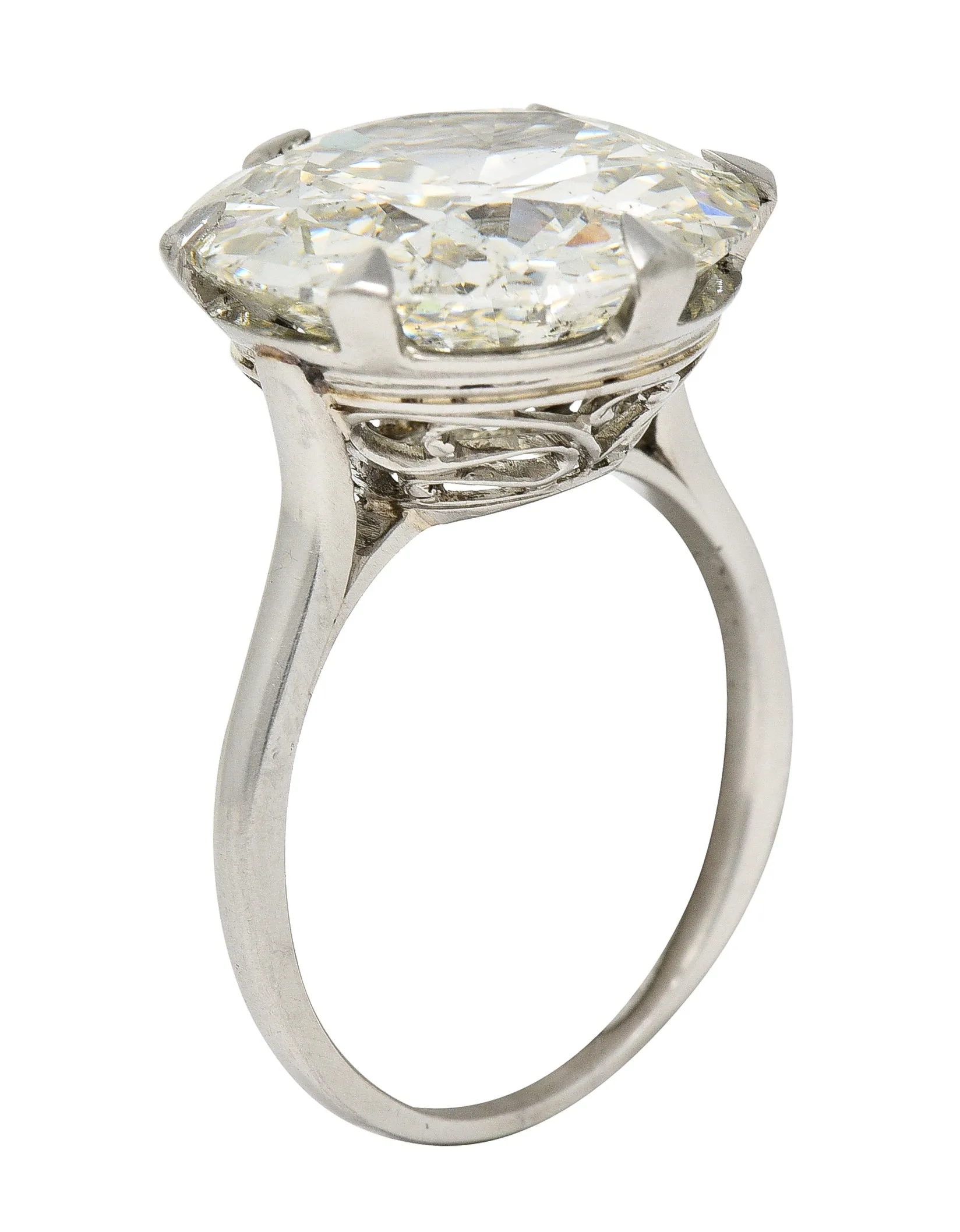 French Art Deco 10.06 CTW Old European Cut Diamond Platinum Scrolling Solitaire Engagement Ring GIA