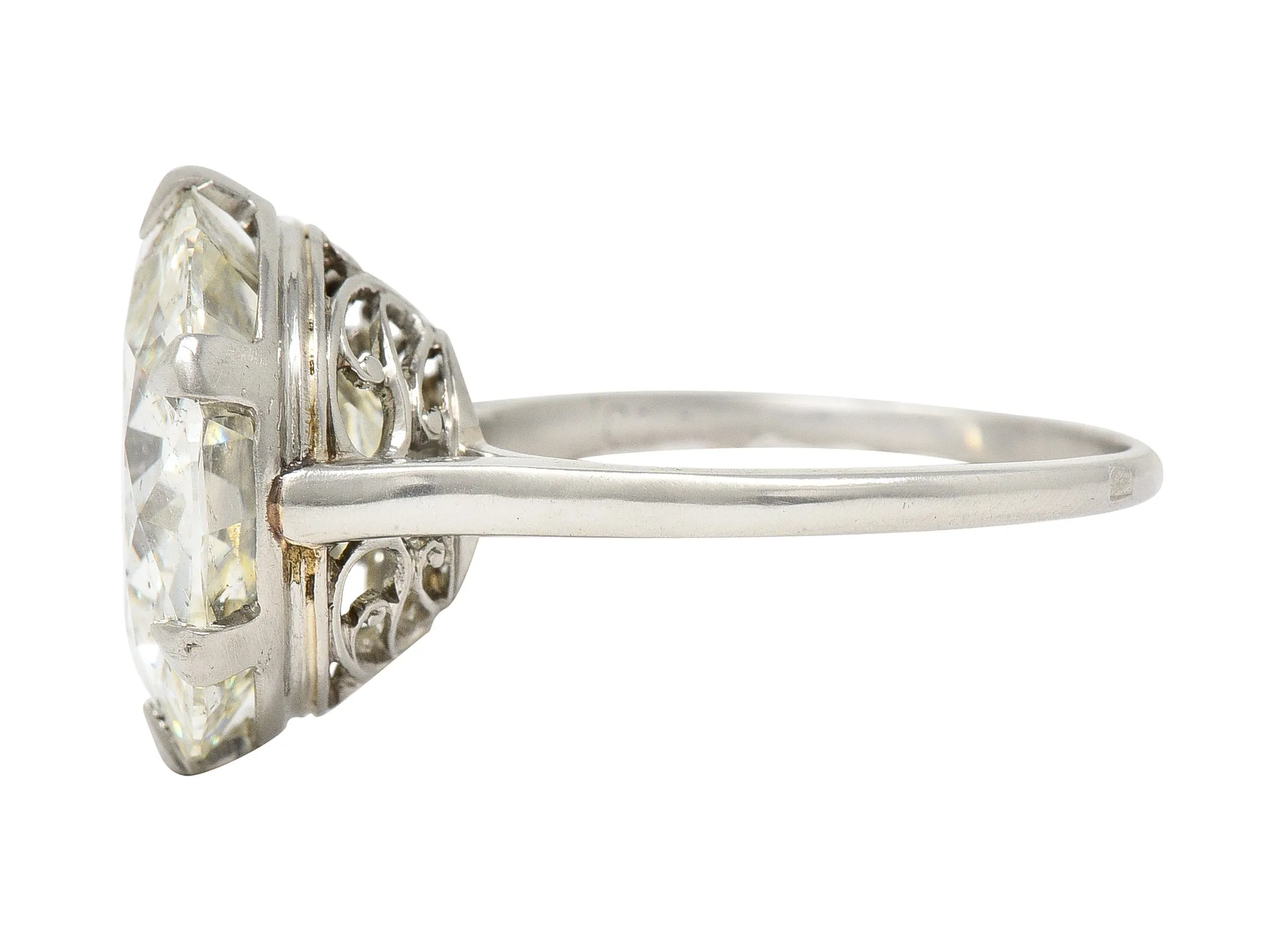 French Art Deco 10.06 CTW Old European Cut Diamond Platinum Scrolling Solitaire Engagement Ring GIA