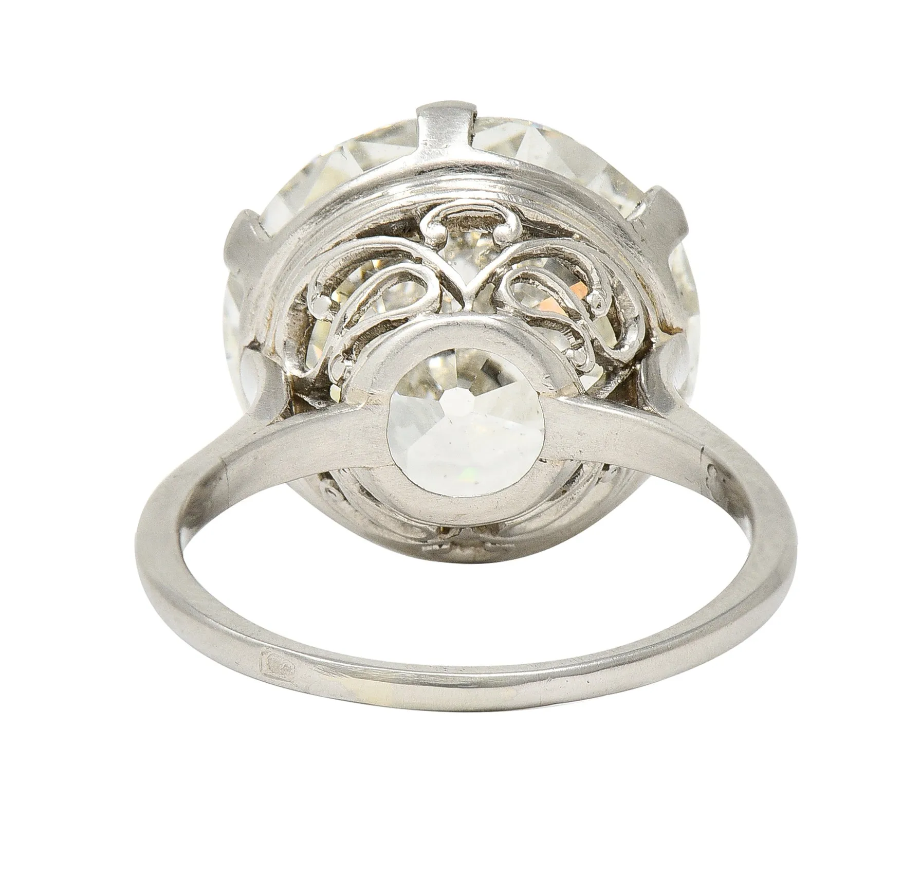 French Art Deco 10.06 CTW Old European Cut Diamond Platinum Scrolling Solitaire Engagement Ring GIA