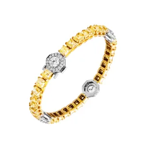 GIA Certified Tennis Bracelet with Yellow Asscher cut diamonds & Round diamonds