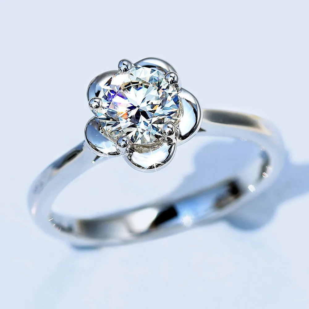 GIA Diamond Solitaire Flower Engagement Ring