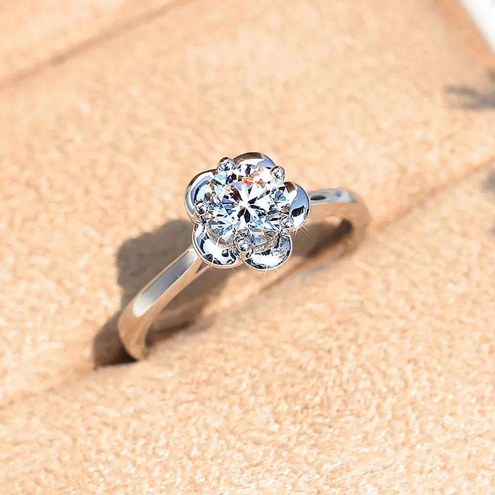 GIA Diamond Solitaire Flower Engagement Ring