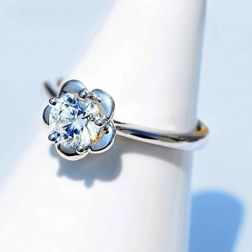 GIA Diamond Solitaire Flower Engagement Ring