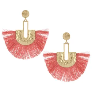 Gold Post Ivory Fabric Fun Fashion Tassel Earrings | EY9444GPH