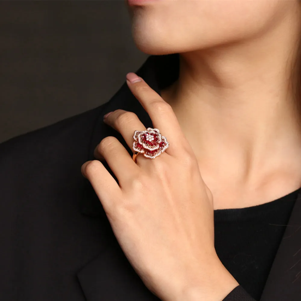 Gorgeous Pave Diamond Ruby Flower Cluster Ring