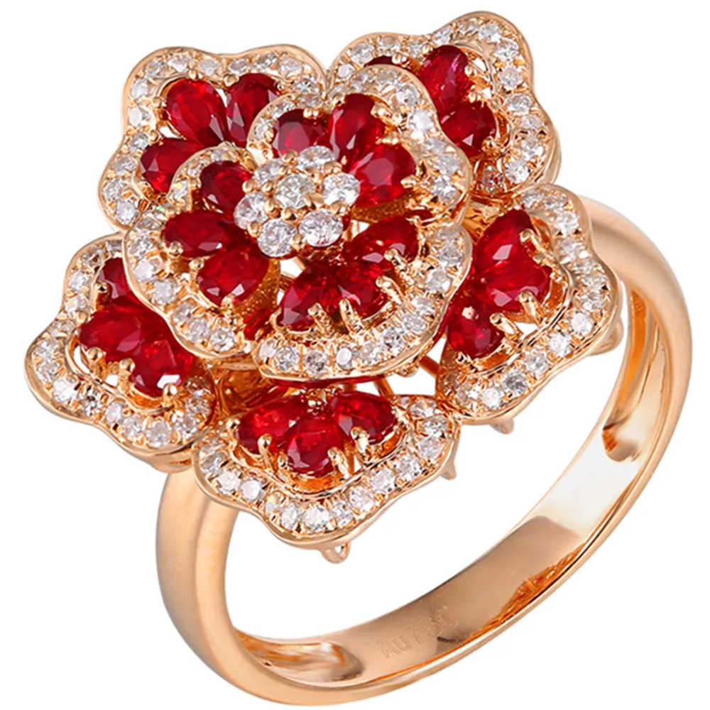 Gorgeous Pave Diamond Ruby Flower Cluster Ring